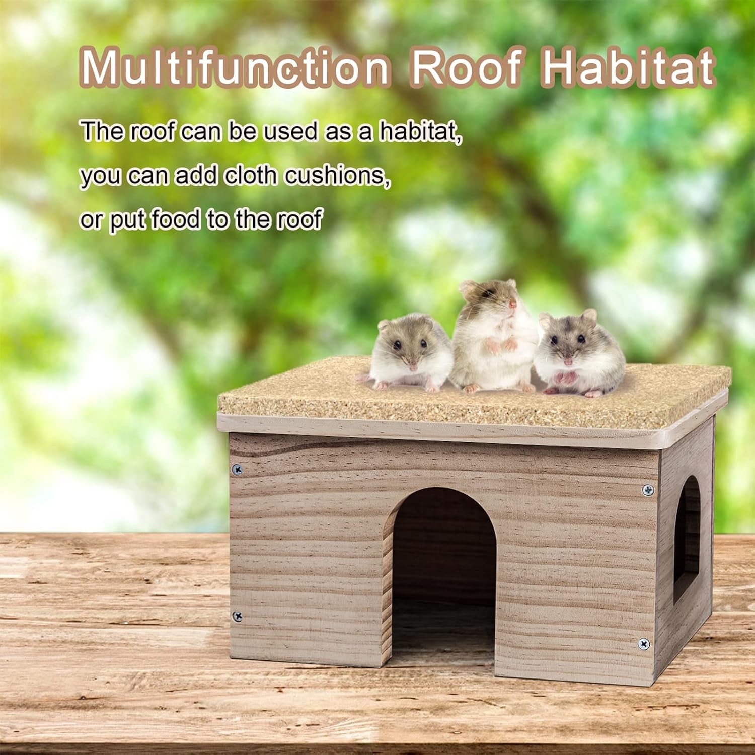 Guinea Pigs Wood House with Window, Small Animals Hut Hideout, Natural Habitat Cage for Guinea Pigs, Hamsters, Chinchillas (Hut Hideout #02)