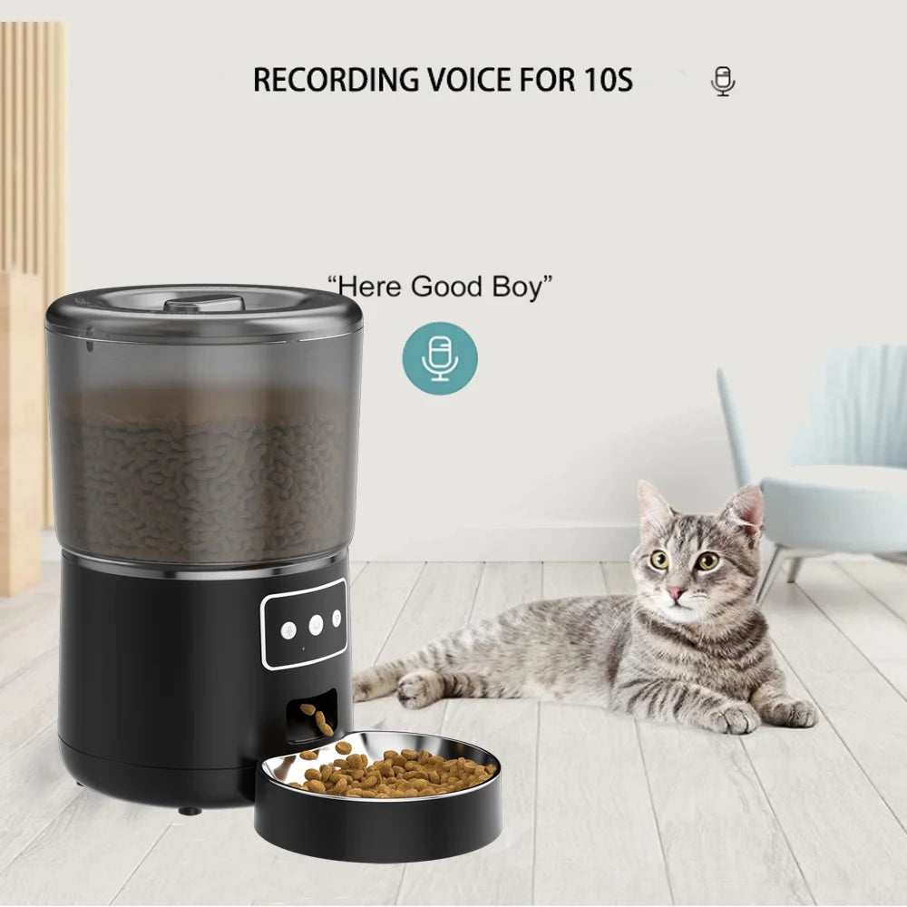 Wifi Pet Feeder Automatic Smart Dog Cat Dry Food Dispenser Feeding Bowl 4L Black